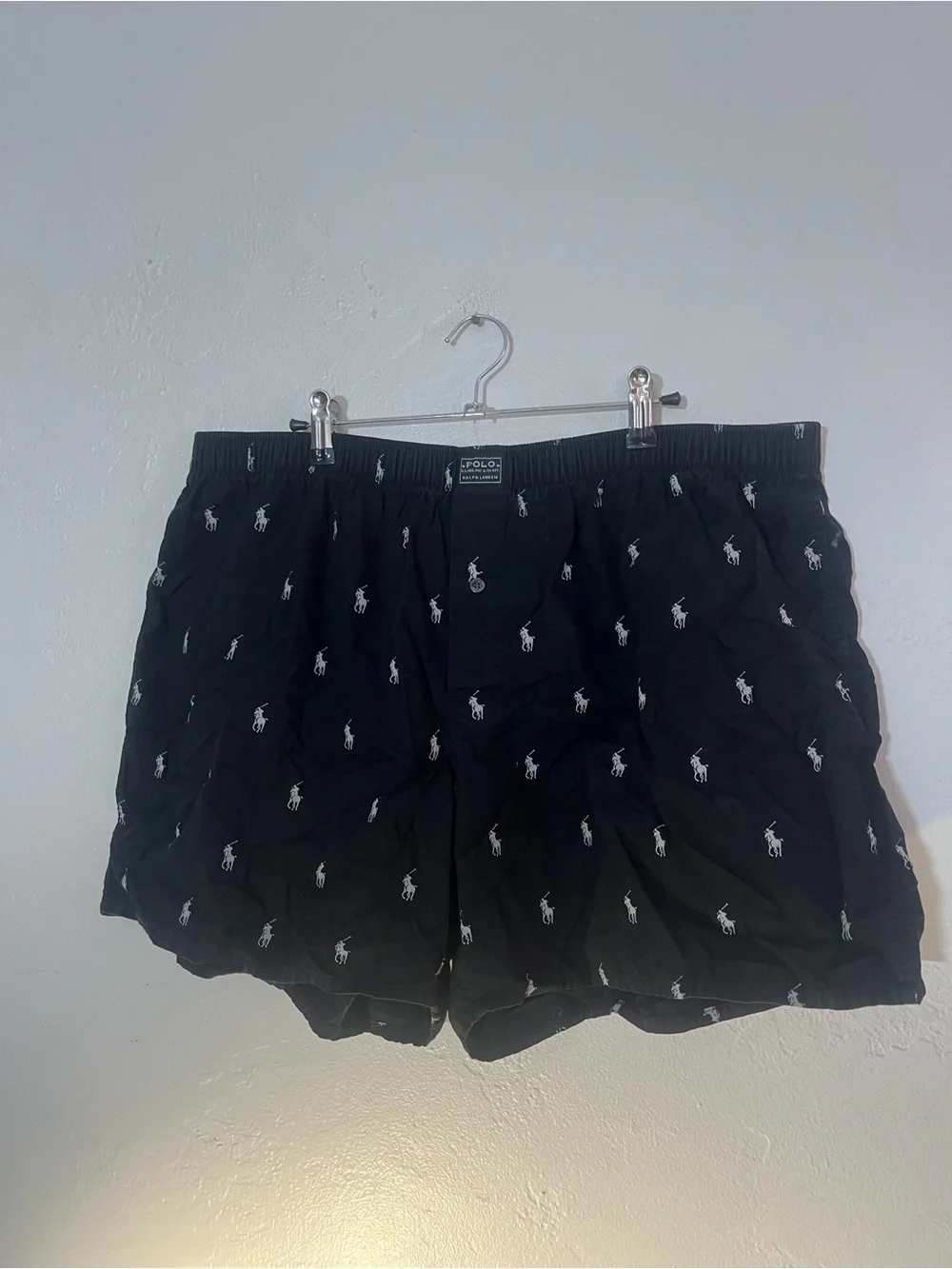 New Ralph Lauren Black Polo Logo Boxer Shorts Boxers Black and White Horse Print